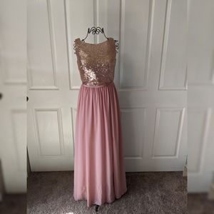 Christina Wu rosegold long sequin bridesmaid dress